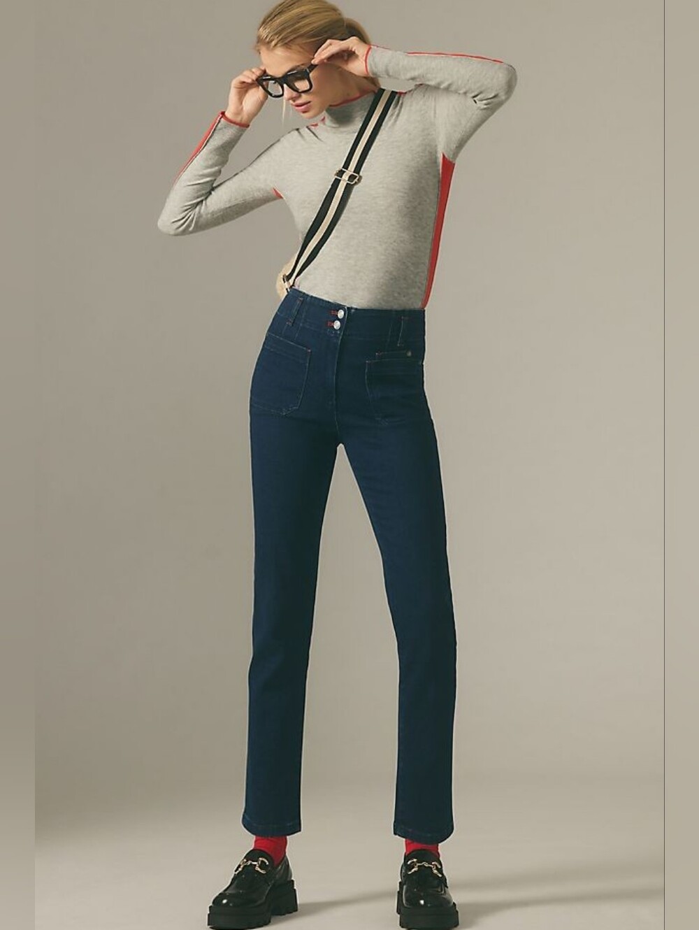 Maeve Dark Blue Straight-Leg High-Rise Jeans